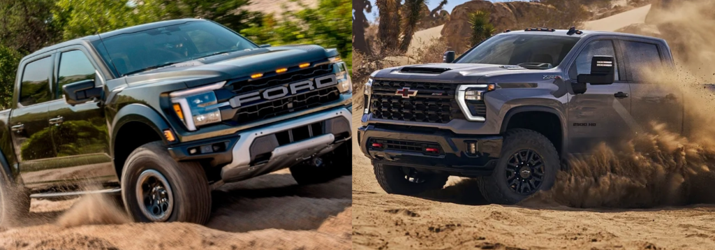 Explore unmatched power and performance in the 2024 Ford F-150 vs 2024 Chevy Silverado 1500 at Cloninger Ford of Hickory. Compare horsepower, torque, towing, and fuel efficiency for your ideal truck.