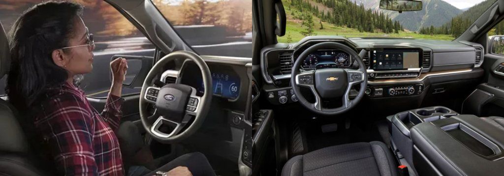 Discover interior luxury and innovation in the 2024 Ford F-150 vs 2024 Chevy Silverado 1500 at Cloninger Ford of Hickory. Compare seating, infotainment, and comfort features for your perfect truck.