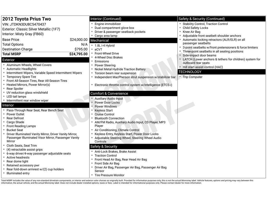 2012 Toyota Prius Two