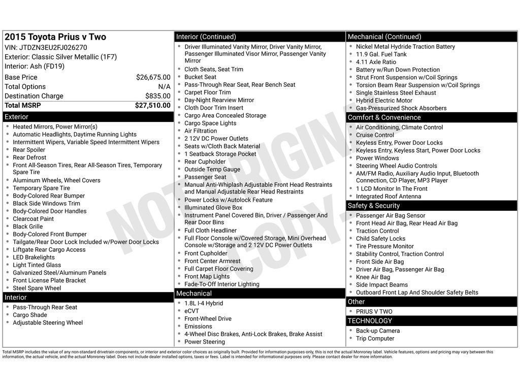 2015 Toyota Prius v TWO