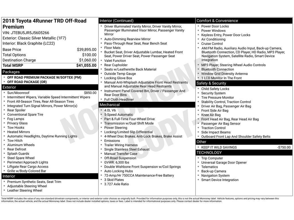 2018 Toyota 4Runner TRD Off Road Premium