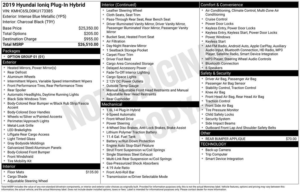 2019 Hyundai Ioniq Plug-In Hybrid Base