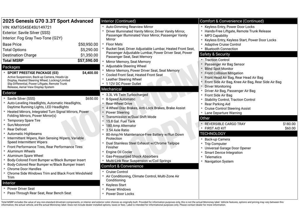 2025 Genesis G70 3.3T Sport Prestige