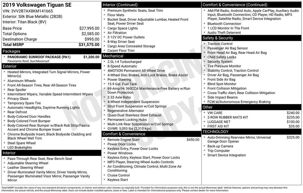 2019 Volkswagen Tiguan 2.0T SE 4Motion