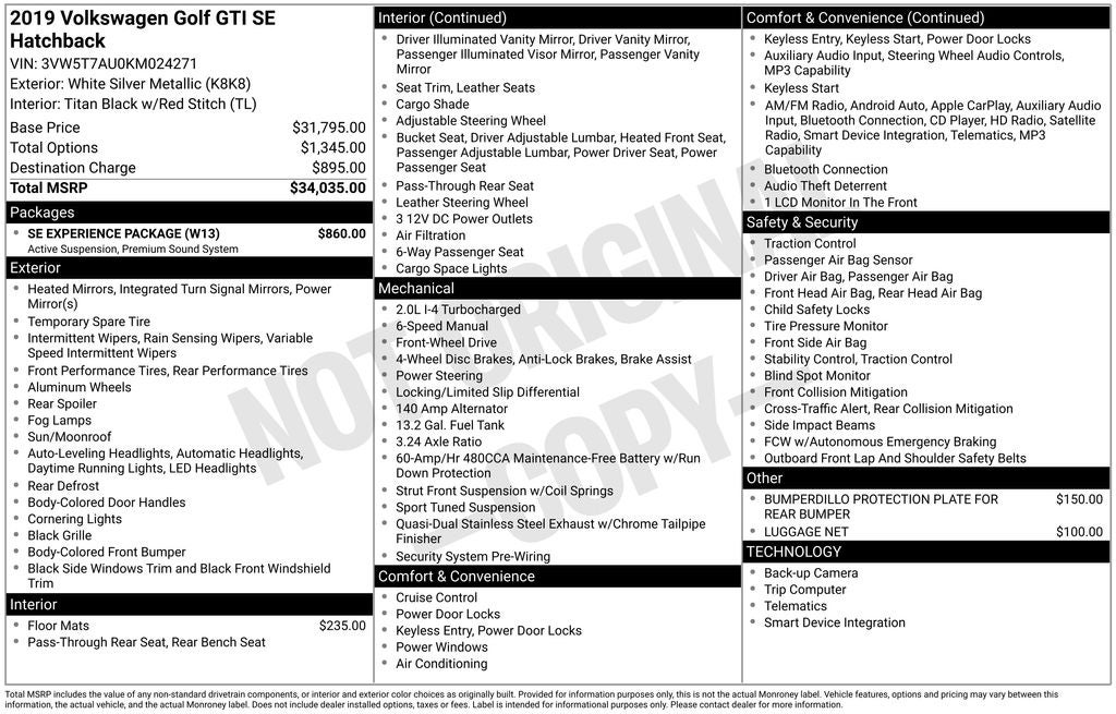 2019 Volkswagen Golf GTI 2.0T SE